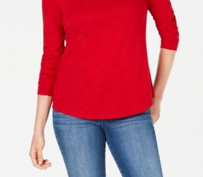 Style & Co Women's Long Sleeve Crewneck Top Red Size X-Large
