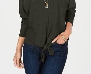 Style & Co Women's Tie Front Sweater Grey Size XX-Large