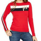 Tommy Hilfiger Women's Color Block Long Sleeve Crew Neck Sweater Red Size Medium