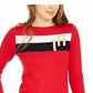 Tommy Hilfiger Women's Color Block Long Sleeve Crew Neck Sweater Red Size Medium