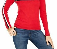 Tommy Hilfiger Women's Color Block Long Sleeve Crew Neck Sweater Red Size Medium