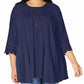 NY Collection Women's Plus Knit Embroidered Mesh Top Blue Size 1X