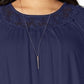 NY Collection Women's Plus Knit Embroidered Mesh Top Blue Size 1X