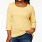 Karen Scott Women's Cotton 3/4 Sleeve Top Yellow Size Small