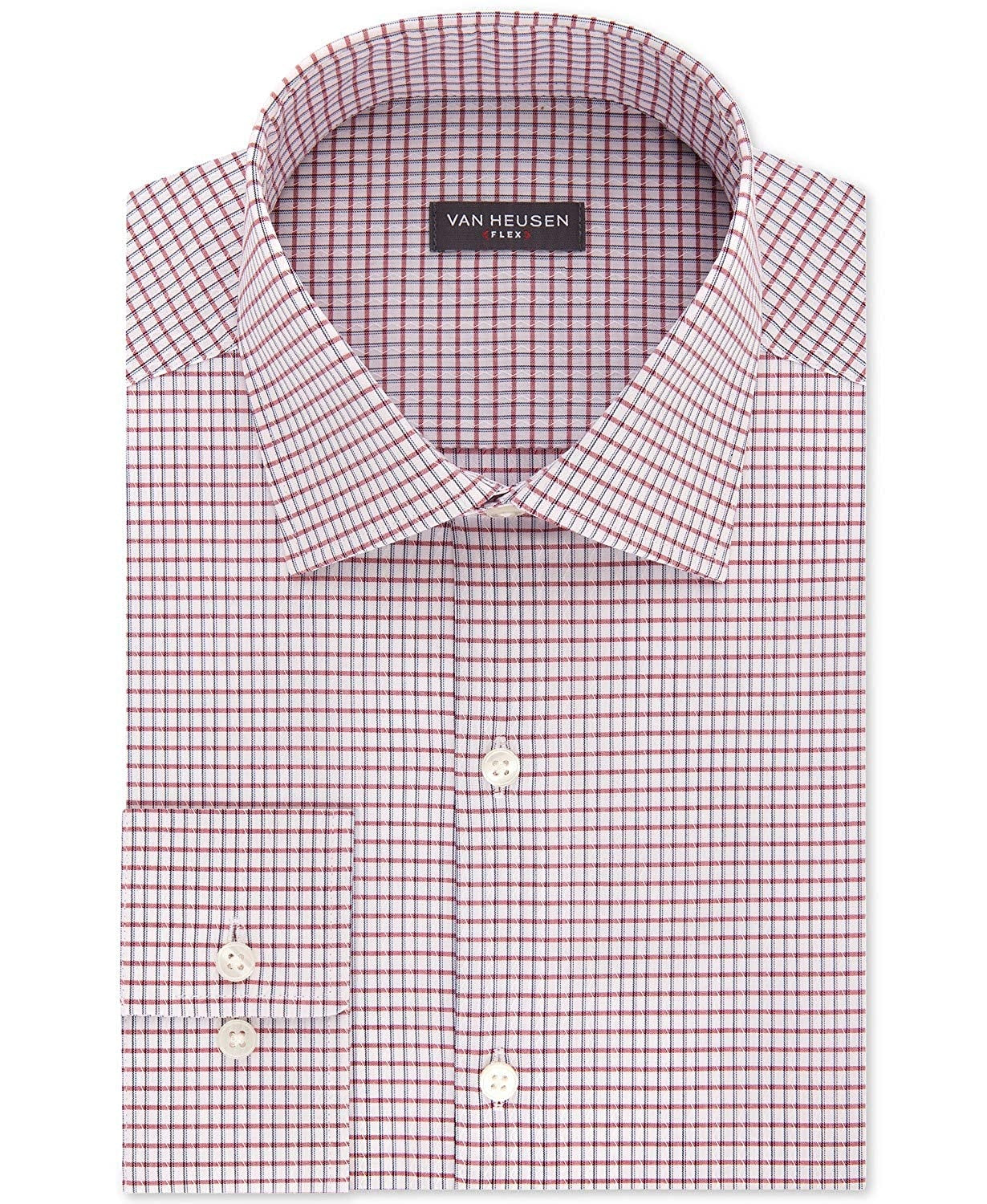 Van Heusen Men's Classic Fit Performance Stretch Wrinkle Free Flex Collar Check Dress Shirt Red Size 2X