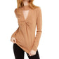 INC International Concepts Women's Mock Neck Keyhole Twist Sweater Brown Size Large