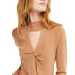INC International Concepts Women's Mock Neck Keyhole Twist Sweater Brown Size Large