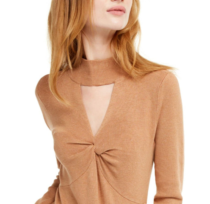 INC International Concepts Women's Mock Neck Keyhole Twist Sweater Brown Size Large