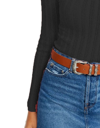 Hooked Up By IOT Junior's Pointelle Sweater Black Size Small