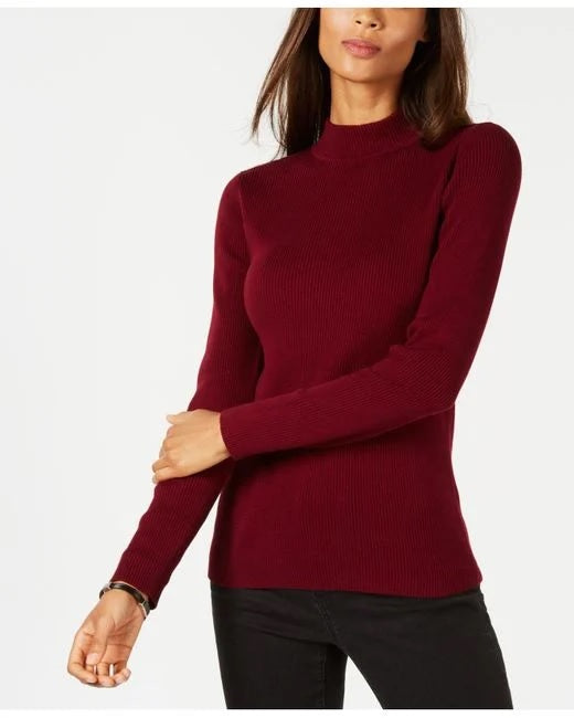 Karen Scott Women's Cotton Ribbed Mock Neck Sweater Wine Size PS