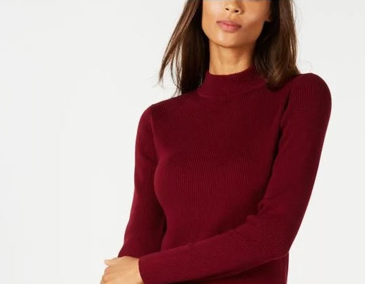 Karen Scott Women's Cotton Ribbed Mock Neck Sweater Wine Size PS