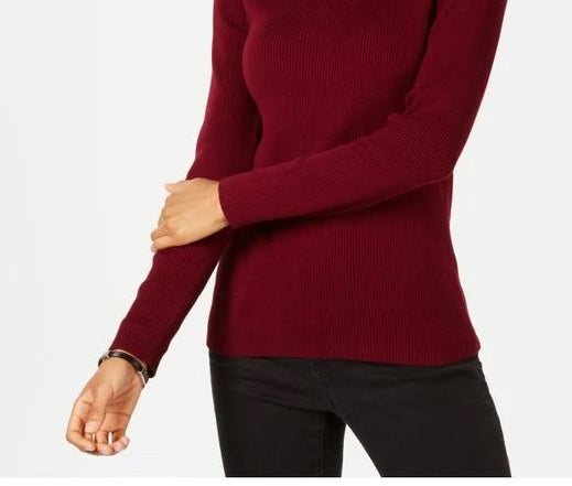 Karen Scott Women's Cotton Ribbed Mock Neck Sweater Wine Size PS