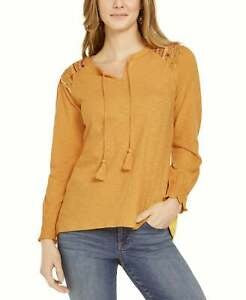 Style & Co Women's Embroidered Shoulder Top Yellow Size X-Small