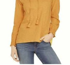 Style & Co Women's Embroidered Shoulder Top Yellow Size X-Small