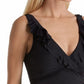 Ralph Lauren Women's Ruffle V Neck One Piece Swimsuits Black Size 6