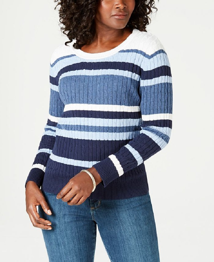 Karen Scott Women's Cotton Striped Sweater BlueSize Medium