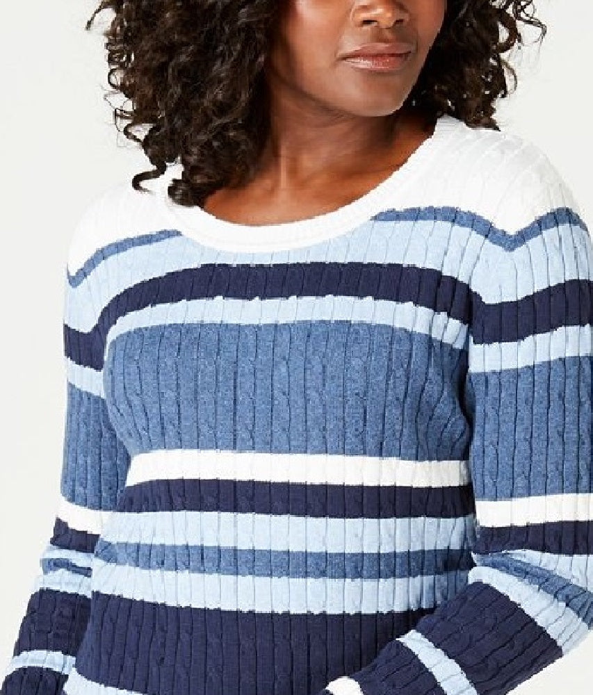 Karen Scott Women's Cotton Striped Sweater BlueSize Medium