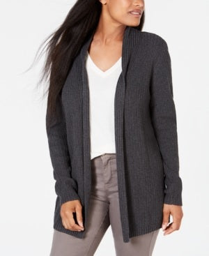 Karen Scott Women's Cotton Mixed Knit Cardigan Grey Size PM