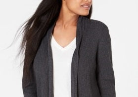 Karen Scott Women's Cotton Mixed Knit Cardigan Grey Size PM