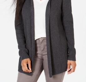 Karen Scott Women's Cotton Mixed Knit Cardigan Grey Size PM