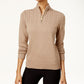 Karen Scott Women's Zip Neck Top Beige  Size Petite Medium