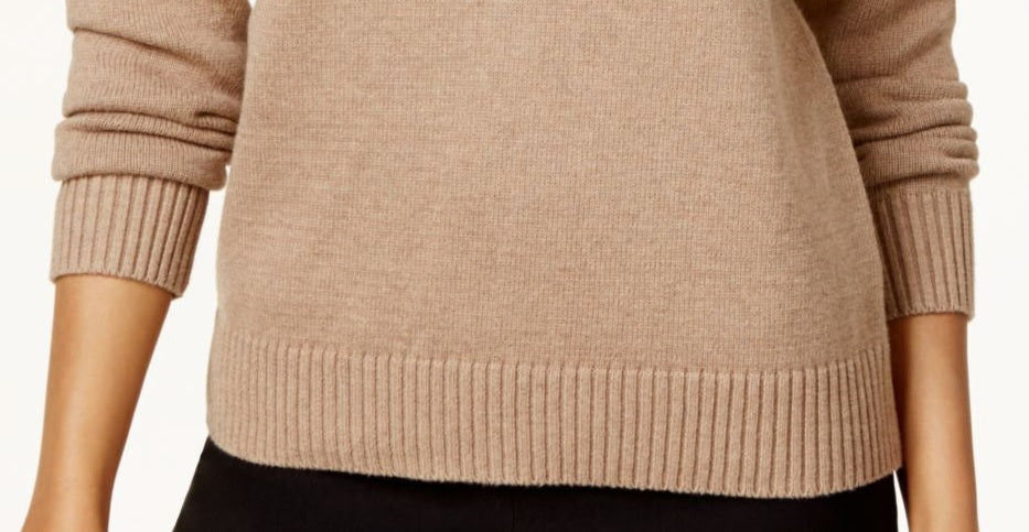 Karen Scott Women's Zip Neck Top Beige  Size Petite Medium