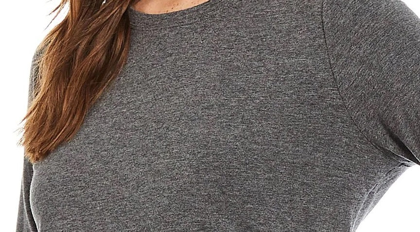 Calvin Klein Women's Long Sleeve Jewel Neck Top Grey Size Large