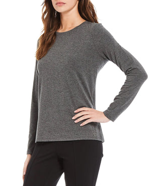 Calvin Klein Women's Long Sleeve Jewel Neck Top Grey Size Large