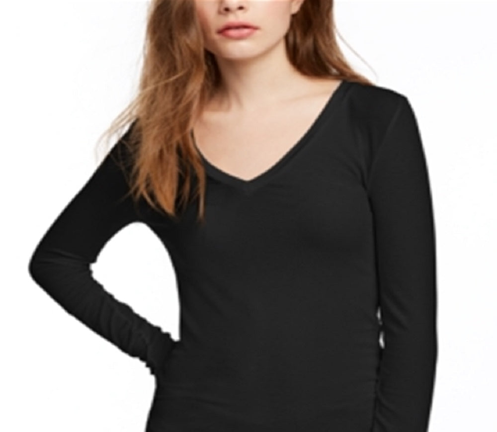 Splendid Women's Ribbed V Neck Tee Black Size Medium