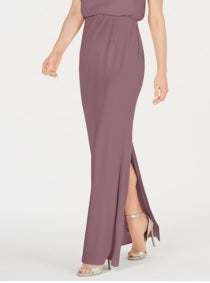 Adrianna Papell Women's Slitted Solid Sleeveless Cowl Neck Maxi Sheath Straight Leg Evening Dress Rose Size 2