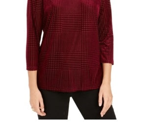 Charter Club Women's Flocked Boat-Neck Top  Red Size PXL