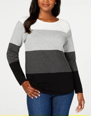 Karen Scott Women's Colorblocked Pullover Sweater Gray Combo Size Small