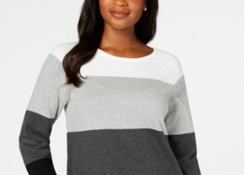 Karen Scott Women's Colorblocked Pullover Sweater Gray Combo Size Small