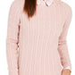 Charter Club Women's Textured Embellished Patterned Long Sleeve Jewel Neck Sweater Pink Size X-Small