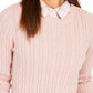 Charter Club Women's Textured Embellished Patterned Long Sleeve Jewel Neck Sweater Pink Size X-Small