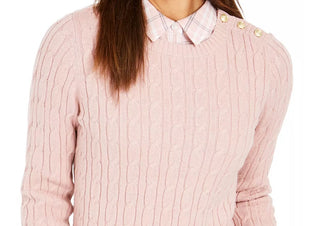 Charter Club Women's Textured Embellished Patterned Long Sleeve Jewel Neck Sweater Pink Size X-Small