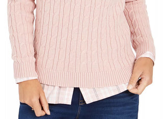 Charter Club Women's Textured Embellished Patterned Long Sleeve Jewel Neck Sweater Pink Size X-Small