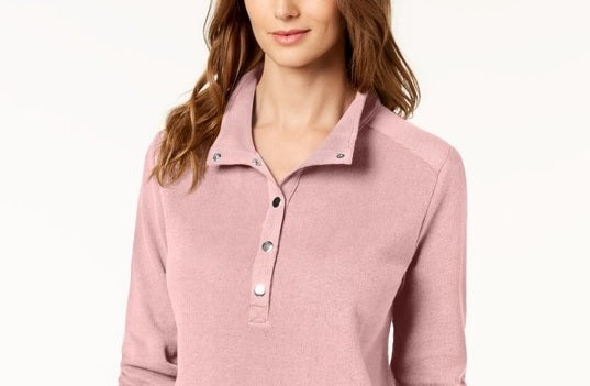 Karen Scott Women's Stand Collar Snap Front Top Pink Size PS