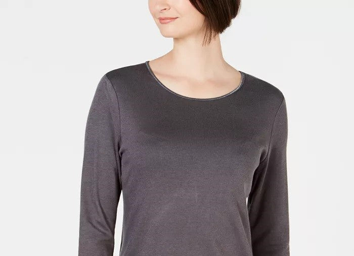 Karen Scott Women's Satin-Trim Scoop-Neck Top Black Size XX-Large