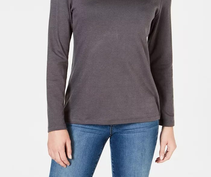 Karen Scott Women's Satin-Trim Scoop-Neck Top Black Size XX-Large