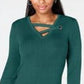 JM Collection Women's Petite Grommet-Trim V-Neck Top Green  Size PL
