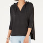 Style & Co Women's Hoodie 3/4 Sleeve Top Black Size Small