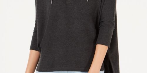 Style & Co Women's Hoodie 3/4 Sleeve Top Black Size Small