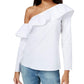 Maison Jules Women's Ruffled Sleeve Top White Size Medium