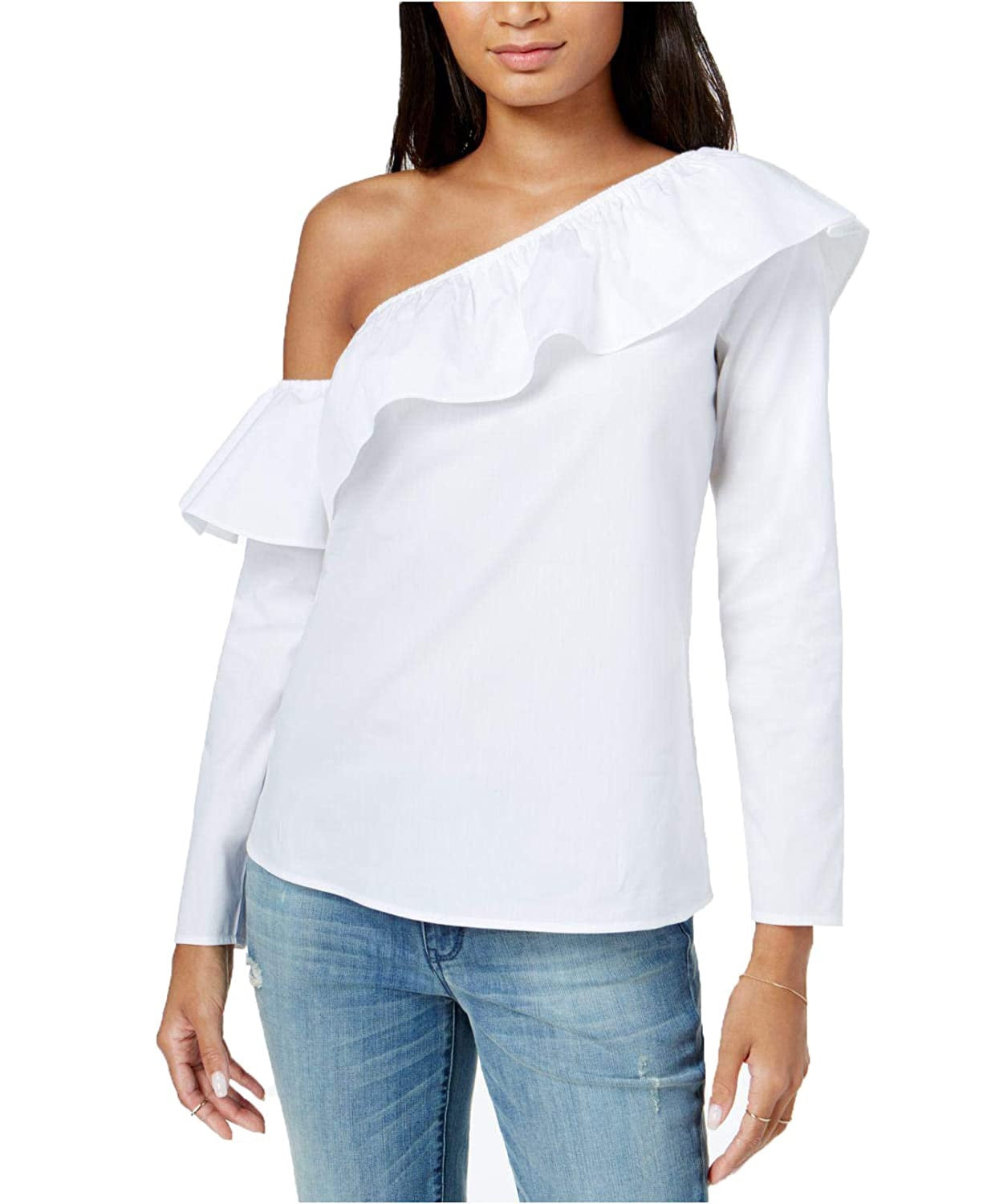 Maison Jules Women's Ruffled Sleeve Top White Size Medium