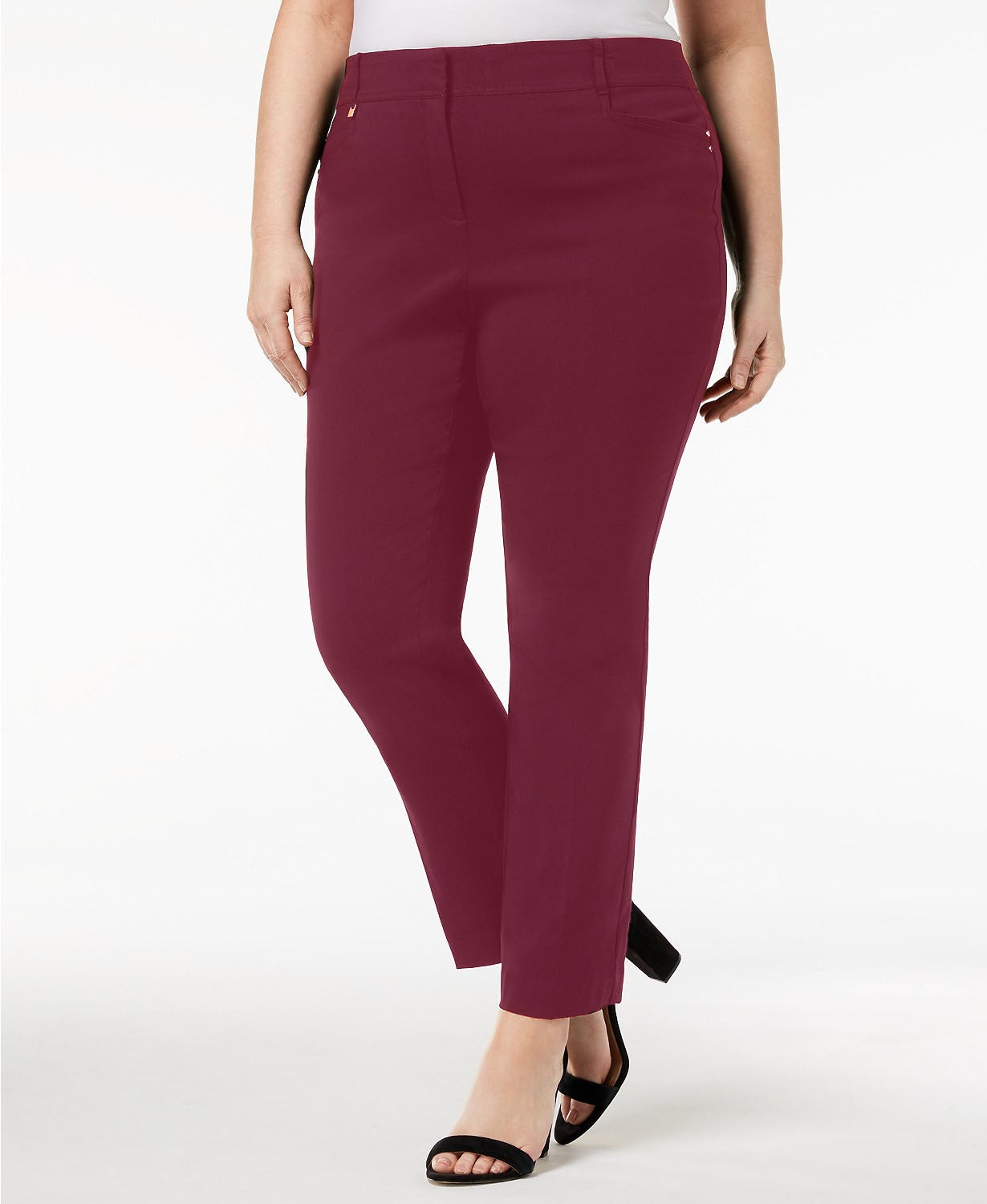 JM Collection Women's Petite Regular Length Tummy-Control Curvy Fit Pants Red Size 22X5