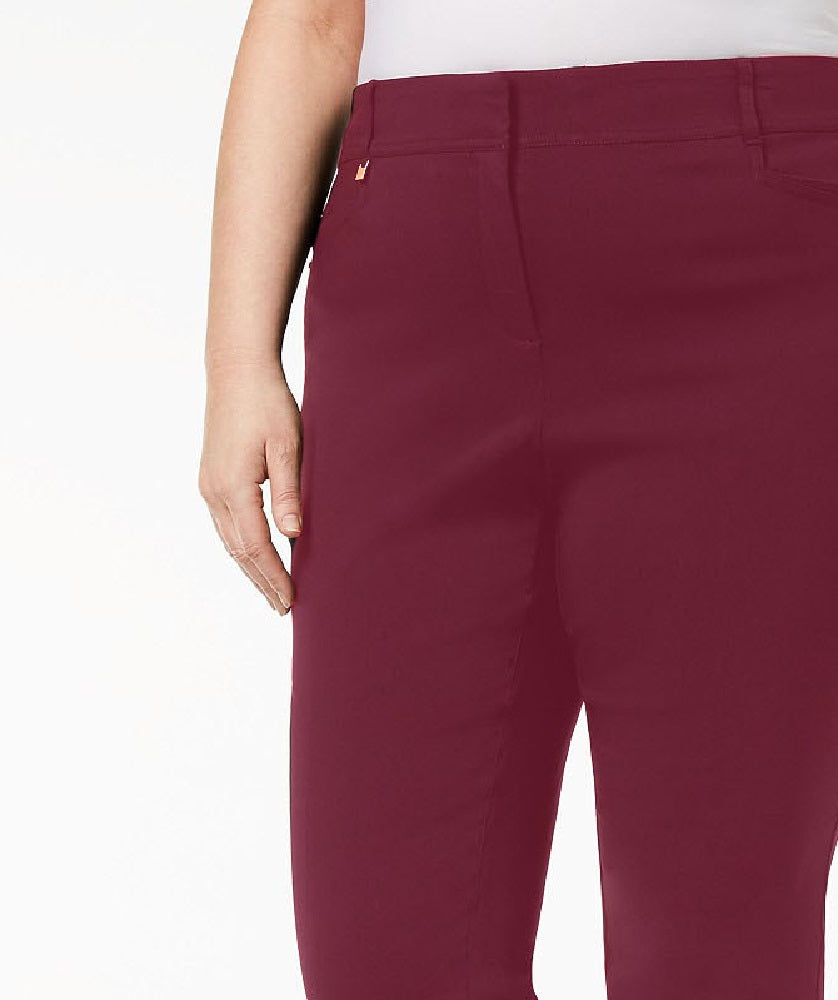 JM Collection Women's Petite Regular Length Tummy-Control Curvy Fit Pants Red Size 22X5