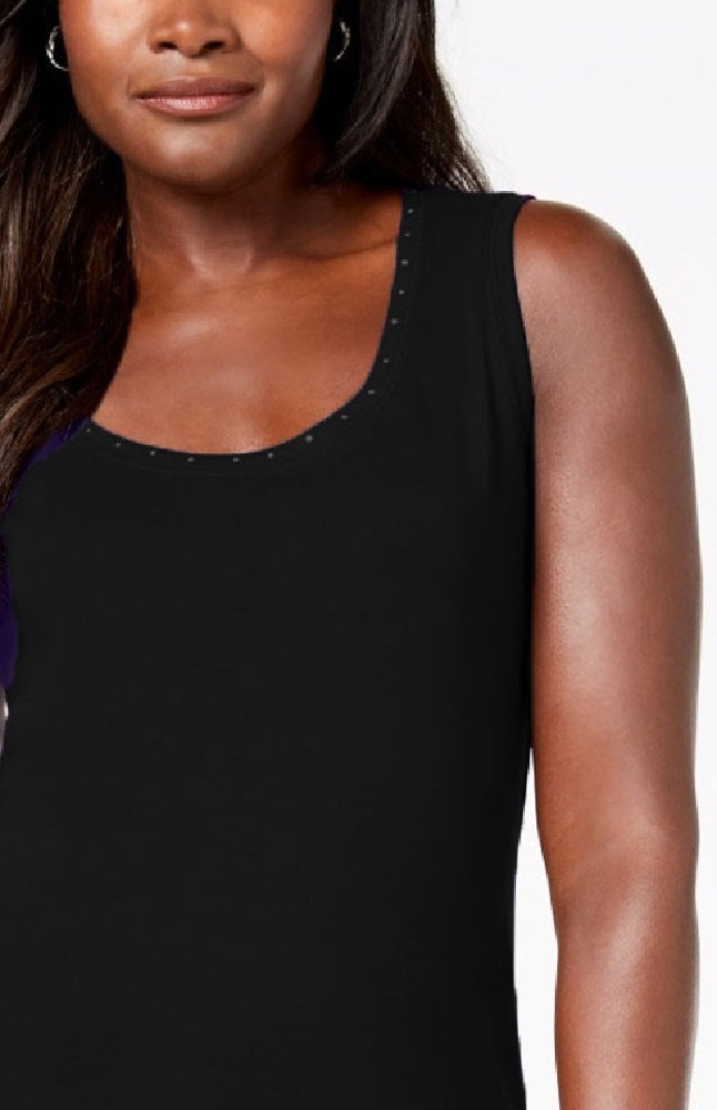 Karen Scott Women's Petite Cotton Studded Tank Black Size Medium