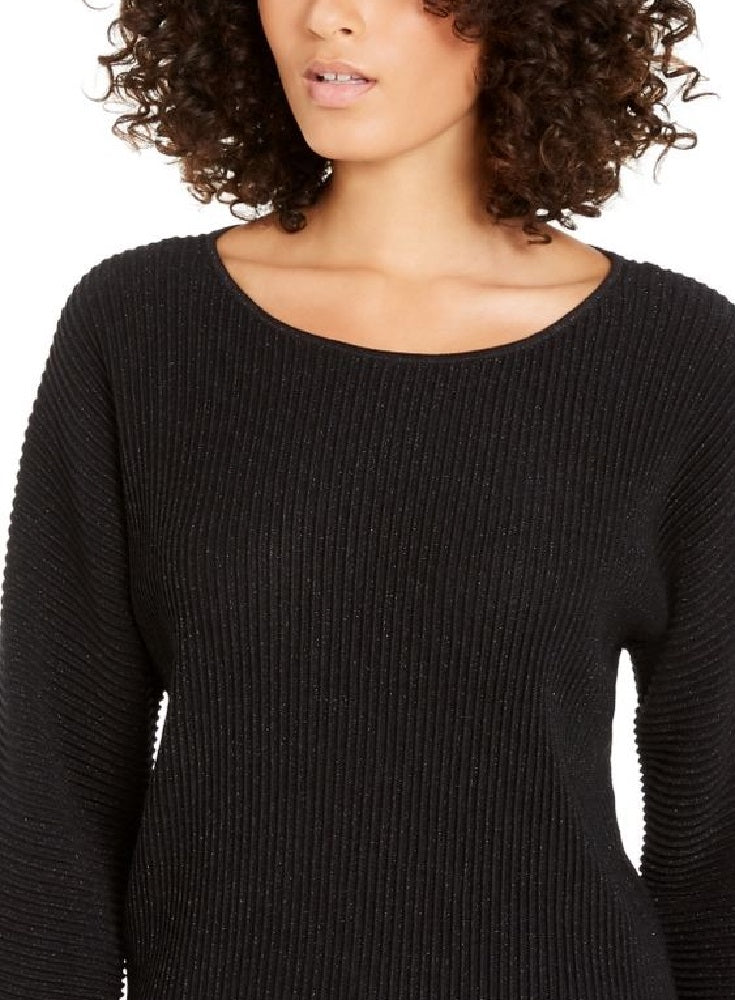 Alfani Women's Metallic Ribbed-Knit Sweater Black Size Medium