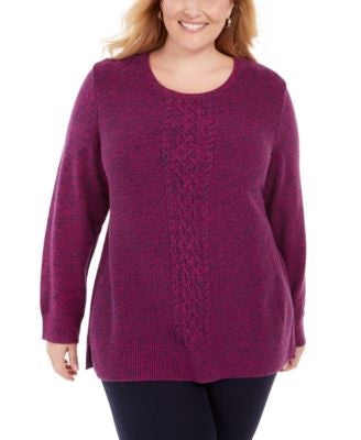 Karen Scott Women's Plus Size Cable-Knit Panel Fuschia Marble Sweater Fuschia Size 0X